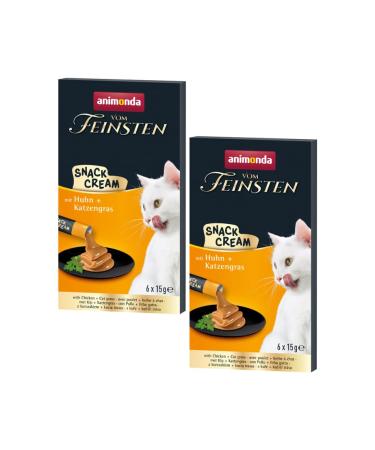Animonda Vom Feinsten Snack-Cream | Double pack 2X 6x15g (180g) with chicken + cat grass | with taurine | completely without grain sugar & soya