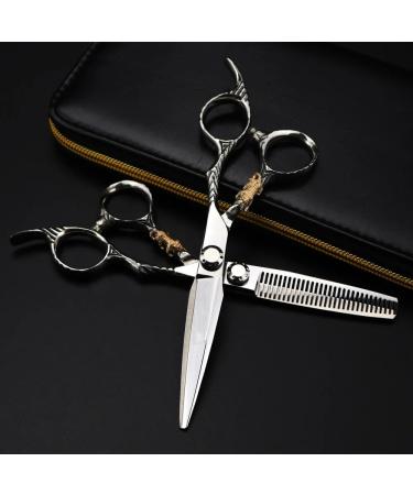 Hair Cutting Scissors 6 Inch Japan 440c Scissor Gold Tiger Handle Cut Hair Scissors Haircut Thinning Barber Cutting Shears Hairdressing Scissors Set