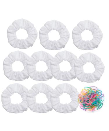 10 Pack White Cotton Scrunchies for Tie Dye Hair Elastic Hair Ties Pony Tail Holder for Party 10 Count (Pack of 1) White