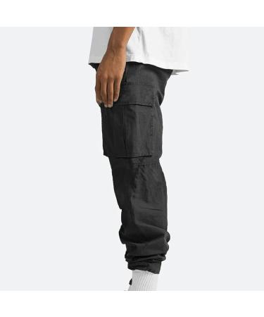 Ozmmyan Men's Cargo Pants - Solid Black Outdoor Fitness Trousers with Multiple Pockets | Medium Size - Buy Online on GoSupps.com
