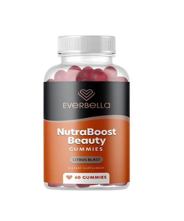 EVERBELLA Nutraboost Beauty Gummies Vegan Collagen Booster Biotin Skin Hair and Nails Vitamin A E C Citrus Flavor 30 Day Supply Sugar-free