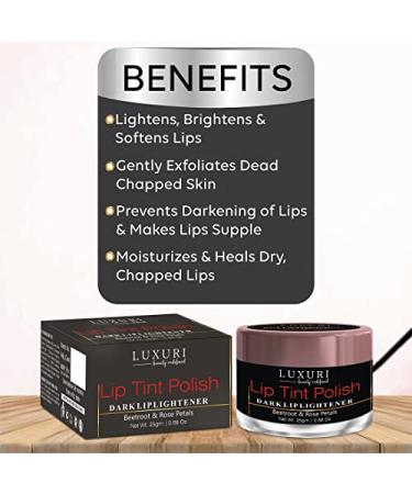LUXURI Lip Tint Polish - Dark Lip Lightener & Scrub for Dry Chapped Lips with Beetroot & Rose Petals | Lip Care for Men & Women | 25 gm - Buy Online on GoSupps.com