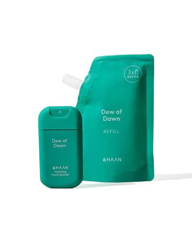 HAAN Hand Sanitizer | Spray Dispenser (30ml) + Refill Bag (100ml) | Moisturizing Disinfectant with Aloe Vera | Antiseptic | Dew of Dawn Scent Spray + Refill Dew of Dawn