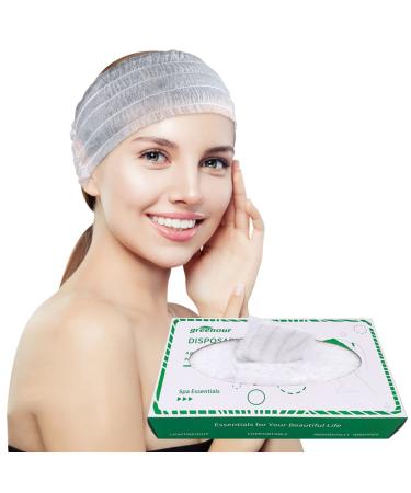 Greenour 100 Count Disposable Headbands for Facials Spa Head Wraps Soft Non-woven Individually Wrapped (White)