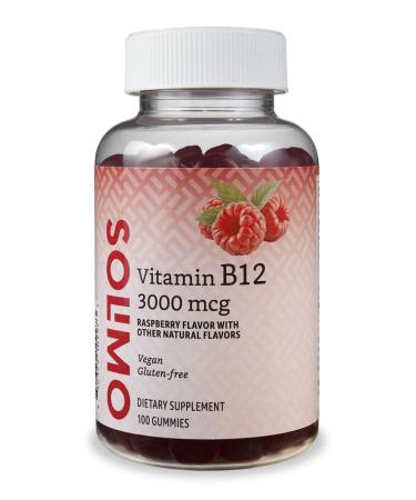 Amazon Brand - Solimo Vitamin B12 3000 mcg - Normal Energy Production and Metabolism, Immune System Support* - 100 Gummies (2 Gummies per serving) 100 Count (Pack of 1) B12