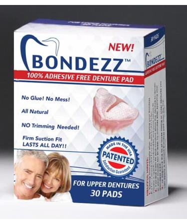 Bondezz Adhesive Free Denture Pads | Upper Denture | 30 Pack | Secure & Comfortable Fit | No Glue/No Mess | All Day Suction | Denture Glue Alternative | Safe Natural & Non-Toxic