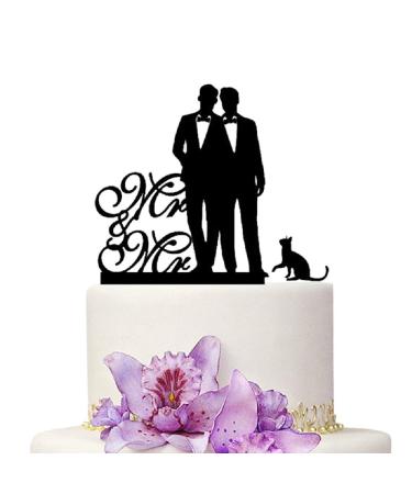 YAMI COCU Mr And Mr Gay Wedding Cake Topper Wedding With Cat Aniversary Party Engagement Decoration