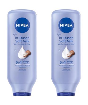 Nivea in-shower Soft Milk (400 ml) body cream with shea butter and water-activated 5in1 care formula moisturizing body lotion for the shower (pack with 2) 400 ml (2 pack)