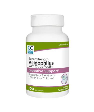 Quality Choice Digestive Support Acidophilus with Citrus Pectin 100 Capsules Daily Probiotic Formula with Citrus-Derived Fiber Easy-to-Swallow Capsules