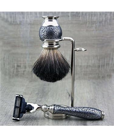 Vintage Silver Color Shaving Set | 3-Piece Pure Badger Hair Brush & Razor | Perfect for Wet Shaving - Buy Online on GoSupps.com