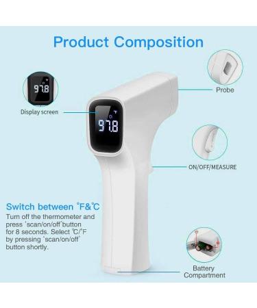 BBLove Touchless Thermometer for Adults - Digital Infrared Thermometer Gun with Fever Alarm - Fast & Accurate Results - 2 in 1 Mode - Forehead Thermometer - White - Buy Online on GoSupps.com