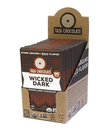Taza Chocolate Organic Amaze Bar 95% Stone Ground, Wicked Dark, 2.5 Ounce (10 Count), Vegan Wicked Dark Chocolate 2.5 Ounce (10 Count)