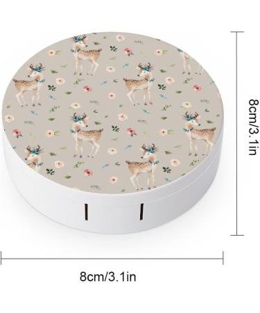 Floral Deer Round Case For Contact Lens Kit Storage Box with Mirror Printed - Buy Online on GoSupps.com