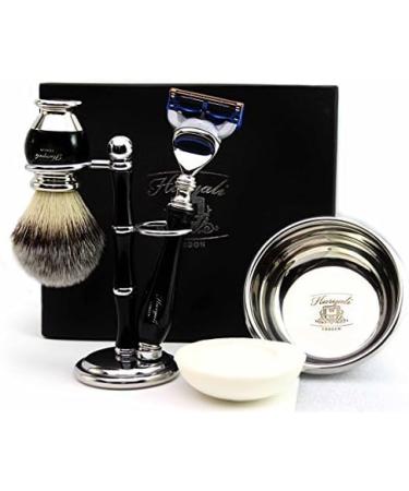 Premium Black Shaving Care Gift Set for Him | Synthetic Hair Brush Safety Razor & Accessories - Buy Online on GoSupps.com