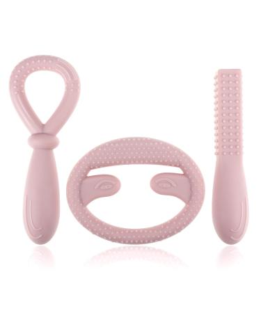 Sensory Silicone Chewing Tools for ADHD Teething Autism - Pack of 3 - Nail Biting Stop - Chewing Tube Speech Therapy (Light Pink)