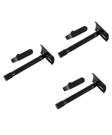 minkissy 3pcs Manual Shaver Beard Razor Steel Disposable Razor Men's Facial Shaver And Beard Tool The Handle Is Made Of Aluminum Alloy Double Edged Straight Cut Shaper Blackx3pcs 10.3X4cmx3pcs