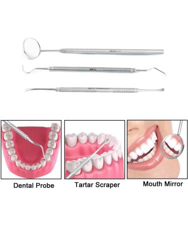 Dental Oral Kit - 3 Pcs Mirror Handle & Explorer Hook Pick for Oral Hygiene, Teeth Cleaning & Whitening - Buy Online on GoSupps.com