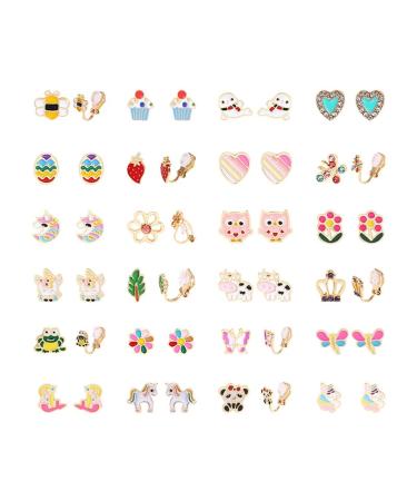24 Pairs Non-perforated Ears Lovely Animals Flowers Heart Fruit Earrings Set