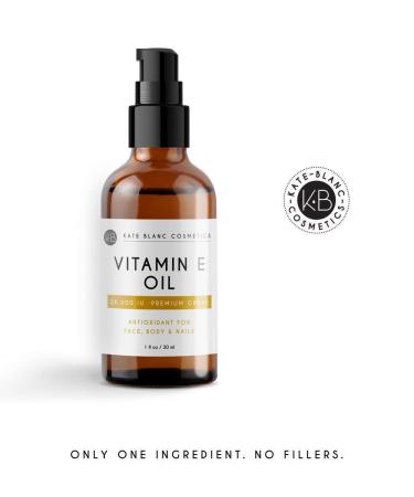 Kate Blanc Cosmetics Vitamin E Oil for Skin Scars - 28000 IU - Reduce Scars, Wrinkles, Dark Spots, and Acne - DIY Lip Gloss, Nail, and Hair Care - 1 Fl Oz - Buy Online on GoSupps.com