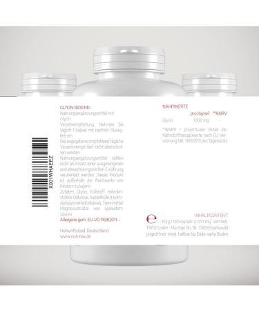  Nutrinax Nutrinax Glycine 1000mg 120 vegan highly dosed capsules - Made in Germany - For 120 days of wisteria - Buy Online on GoSupps.com