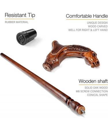 Wooden Cane Hand-Made Horse Head Cane Animal Carved Wooden Stick Light Cane Powerful Walker  - Buy Online on GoSupps.com