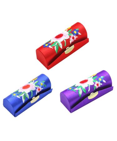 Zerodeko 3pcs Lipstick Organizer Lipstick Gift Holder Lipstick case Mirror Stand Blue Wallet Mirror Brackets Embroidered Makeup Box