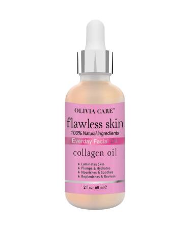 Collagen Everyday Flawless Essential Facial Oil By Olivia Care – 100% Natural. Nourishing, Plump, Reviving, Hydrating, Calming & Soothing. Stabilize & Retain Moisture - For All Skin Types - 2 OZ