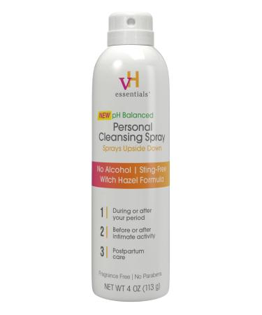 vH essentials Personal Cleansing Spray  pH Balancing Lactic Acid  Sting-Free  Witch Hazel Formula  Fragrance free  Paraben free  Sprays upside down for easy external intimate cleansing  4 floz