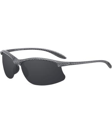 JULI Polarized Sports Sunglasses | Tr90 Unbreakable Frame | for Men & Women | Running, Fishing, Baseball, Driving | MJ8002 Carbon Fiber/Grey - Buy Online on GoSupps.com