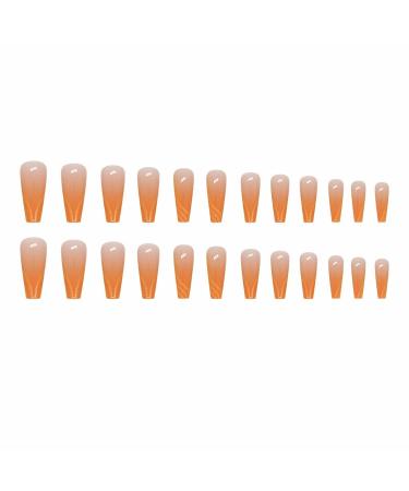 MISUD Coffin Press on Nails - 24 pcs Glossy Orange Ombre Ballerina Acrylic Nails with Glitter Design - Long False Nails for Stunning Looks - Buy Online on GoSupps.com