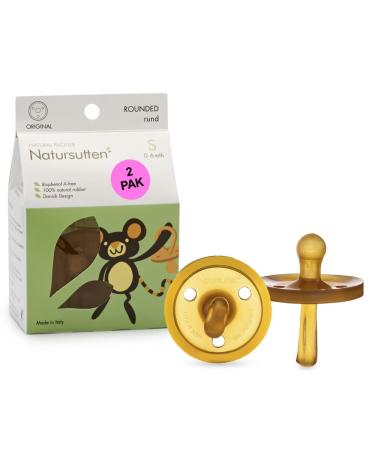 Natursutten Pacifiers 6-12 Months - 2-Pack Original Shield Round Nipple Natural Rubber Safe & Soft BPA-Free Pacifiers for Breastfeeding Babies - Newborn Pacifiers Made in Italy 1 Count (Pack of 2) Original/Round