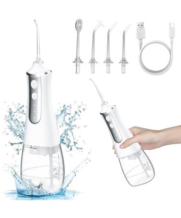 Water Flosser Cordless for Teeth Cleaning 300ML Rykostex Dental Oral Irrigator 3 Modes 5 Tips Rechargeable Waterproof Electric Flossing for Home Travel (White)