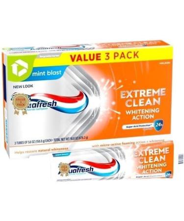 Extreme Aquafresh Clean Whitening Action Fluoride Toothpaste (Pack of 3) Mint Blast 5.6 oz