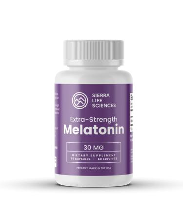 SIERRA LIFE SCIENCES 30 mg High Dosage Melatonin in Easy-to-Swallow Capsules - 60 Servings