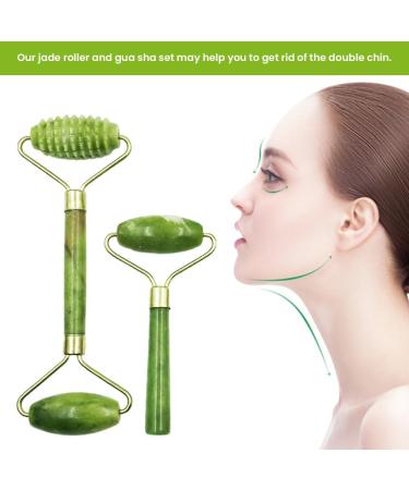 4-Piece Jade Roller & Gua Sha Massage Kit - Face & Neck Smoothing Tool for Eye Swelling Relief | Green Jade Massage Set - Buy Online on GoSupps.com