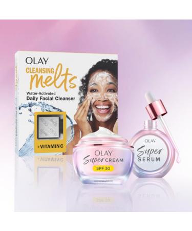 Olay Super Skin Care Day Bundle with Super Cream with Sunscreen SPF 30 (1.7 oz) Super Day Serum (1.0 oz) Vitamin C Cleansing Melts (12 ct) 3 Count - Buy Online on GoSupps.com