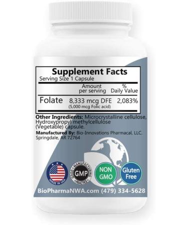 Folic Acid 5mg (Vitamin B9 Folate) - 100 Vegan Capsules by Bio-Innovations Pharmacal - Buy Online on GoSupps.com