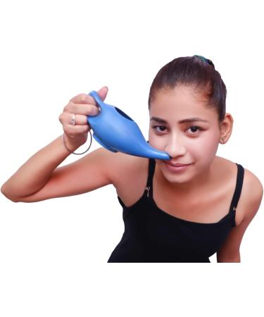 HEALTHANDWEALTH Ceramic Neti Pot for Nasal Cleansing | Natural Sinus Infection Treatment + 10 Sachet Neti Salt | 225ml Capacity (Blue) - Buy Online on GoSupps.com