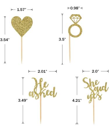 Donoter 24 Pieces Gold Glitter Engagement Cupcake Toppers He Asked She Said Yes Diamond Ring Heart Cupcake Picks for Wedding Bridal Shower Party Cake Decorations - Buy Online on GoSupps.com