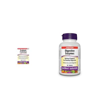 Webber Naturals Probiotic 50 Billion Active Cells 10 Probiotic Strains 30 Capsules For Digestive Health Vegetarian & Digestive Enzymes 90 Tablets Digestive Support Vegan