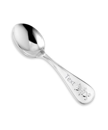 Sterling Silver Baby Spoon Fork Wide Keepsake Teddy Bear Design Spoon Custom Engraved