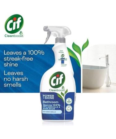 Cif Clean Boost Cleaning Pack: Cream Cleaner for hard surfaces with no damage 500ml Lemon scent + Power + Shine Bathroom Cleaner Spray 700ml Removes Limescale & Soap Scum & No Harsh Smells - Buy Online on GoSupps.com