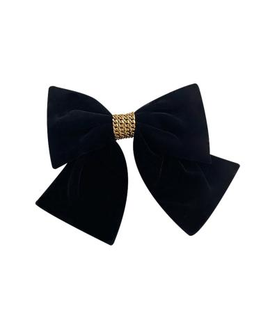Large Hair Bows for Women Black Hair Bow Big Bow Hair Clip Girl French Barrette with with Velvet Hair Bows Solid Color Ponytail Hair Accessories (Black & Burgundy) (GOLD-BLACK)