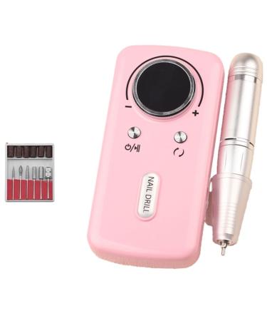 GOSIA Electric Nail Drill with LCD Display Rechargeable Nail Polish Accessories for Gel Nail Polish Sander Pink