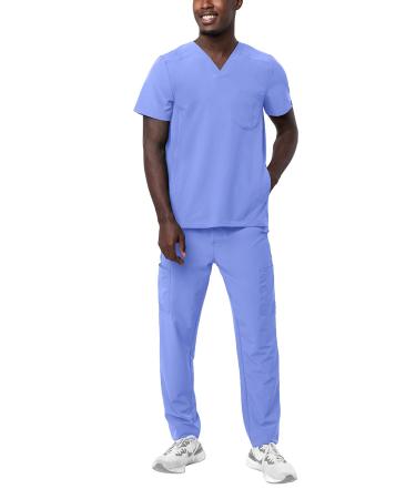 Adar Addition Go-Everyday Scrub Set for Men - Stylish Scrub Top & Cargo Scrub Pants Medium Ceil Blue