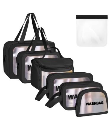 Aucuu 6 Pcs Clear Toiletry Bag Transparent Travel Wash Bag Waterproof Clear Plastic Cosmetic Makeup Bags for Women and Girls (Black)