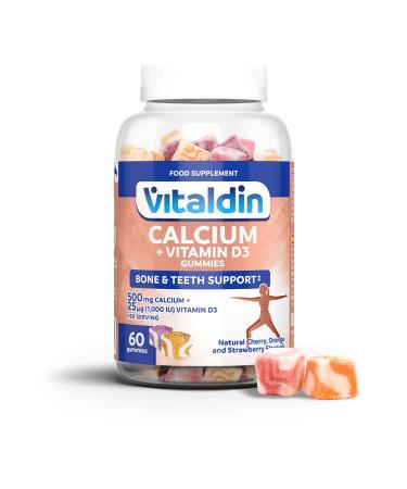 VITALDIN Calcium + Vitamin D3 Gummies 500 mg Calcium & 1.000 IU Vitamin D per Serving 60 Chewable Gummies (1-Month Supply) Fruit Flavour Bone & Teeth Support Gluten Free for Kids & Adults