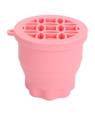 2 in 1 Makeup Brush Cleaner Bowl Folding Portable Makeup Brush Cleaning Bowl with Brush Drying Rack Multifunctional Brush Cleaner Mat Brush Cleaning Mat Space Saving(Pink)
