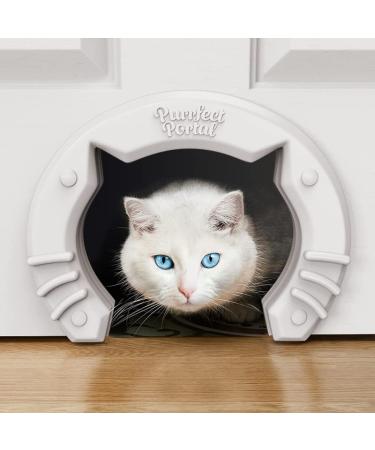 Cat Door Built In Interior Pet Door for Small, Medium, & Large Cats - Cat Doors for Interior Doors - Hole Pass Fits Indoor Hollow Core or Solid Inside Doors - Hidden Kitty Litter Box Cat Furniture White