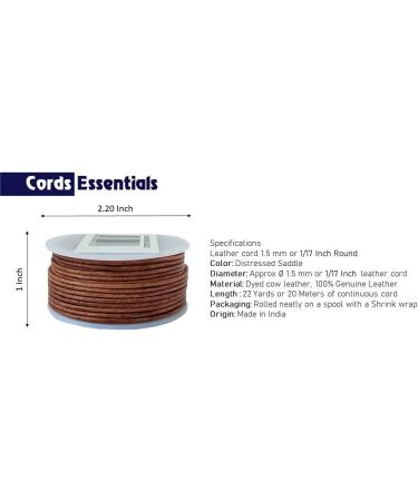 Cords Essentials Round Genuine Leather String Cord, Rope for Jewelry Making, Necklaces, Bracelets, Kumihimo Braiding, Wraps, Crafts and Hobby